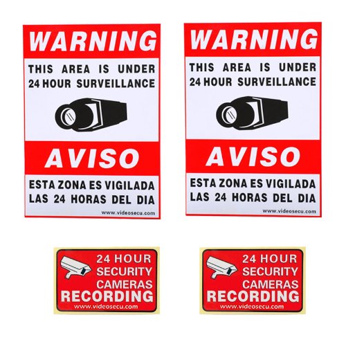 VideoSecu 2 Large (11.5x8.3) and 2 Small (3x2) Security Warning Signs Stickers Decals for Home CCTV DVR CCD Video Surveillance Camera System 1RN -