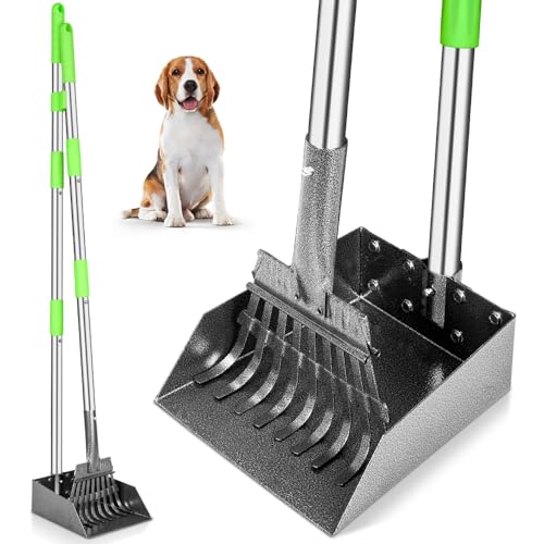 TOOGE Pooper Scooper, Dog Pooper Scooper Long Handle Stainless Metal Tray and Rake for Medium Small Dogs Heavy Duty Pet Supplies to Use for Grass, Dirt or Gravel -