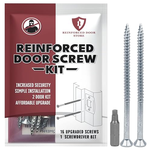 Reinforced Door Screw Kit for Strike Plates, Deadbolt Plates, and Hinges. 3-inch Screws and Screwdriver Bit, Makes Doors Kick Resistant, Home Security Upgrade -