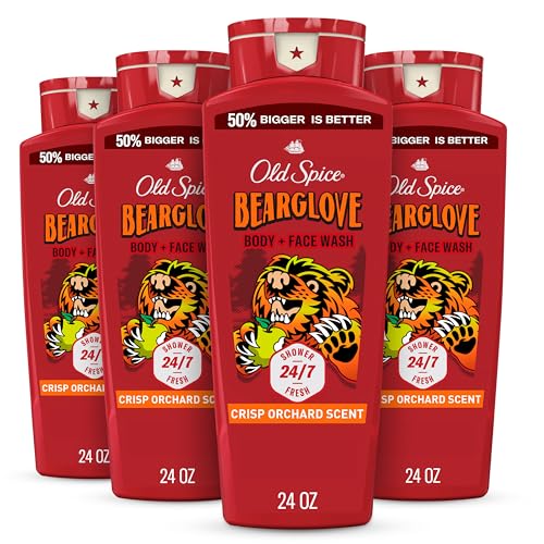 Old Spice Cleansing Body Wash for Men, 3X Defense, 24/7 Shower Fresh with Lasting Scent, 2-in-1 Body & Face Wash, Bearglove with Crisp Orchard Scent, 24 oz (Pack of 4) -