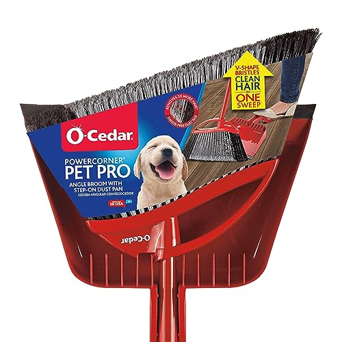 O-Cedar Pet Pro Broom with Step-On Dustpan | Remove 99% with One Sweep | DustPan Removes 3 Times More Pet Hair | Quiet Cleaning Tool for Cat and Dog Owners -
