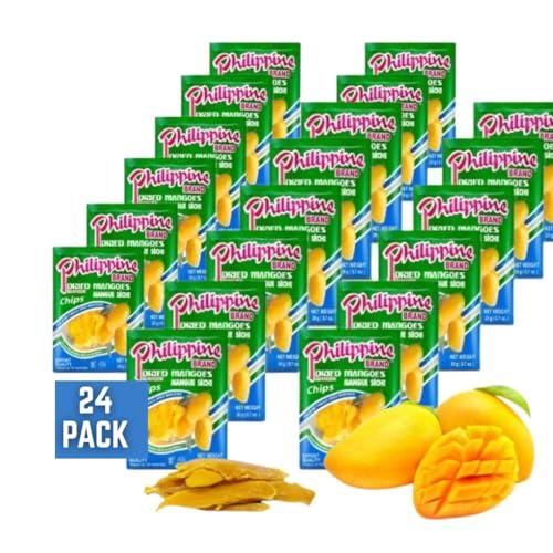 Philippine Brand Dried Mangoes Fruit Snacks (24 Pack)- All Naturally Gluten Free, Vegan, Hand-Selected Delicious Fresh Mangos from Philippines, Grab and Go Perfect for Office & School Food -