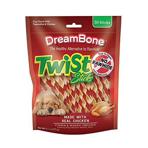 DreamBone Twist Sticks Chews for Dogs, 50 Count, Treat Your Dog to Easy-to-Digest Rawhide-Free Chews Made with Real Vegetables and Chicken -