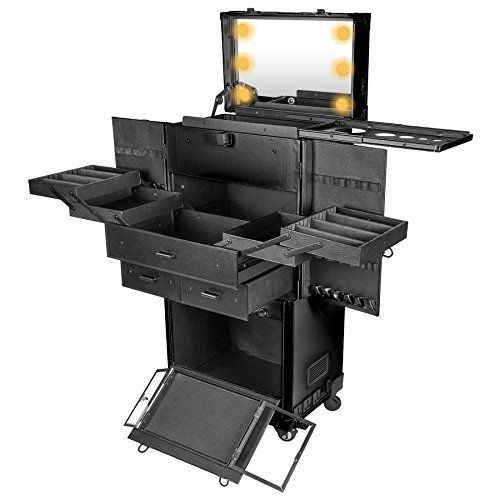 SHANY REBEL Pro Series – Makeup Artists Multifunction lighted Cosmetics Rolling Case with Fan - ONYX -