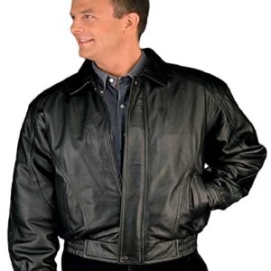 REED Men's American Style Bomber Genuine Leather Jacket (5XT, Black) -