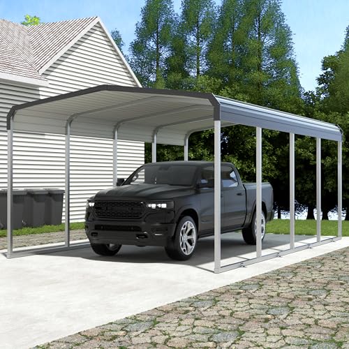 Xilingol 12x20 FT Metal Carport, Heavy Duty Carport Canopy with Galvanized Steel Frame and Roof, Outdoor Storage Shed, Car Tent Garage Shelter for Pickup, Truck, Boat and Tractor, Grey -