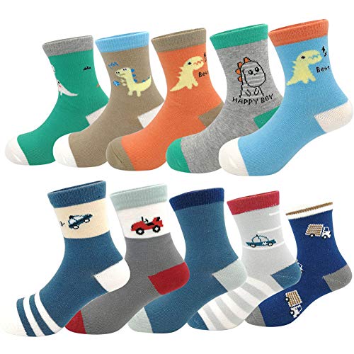 Zumou Toddler Kids Little Boys Fashion Cotton Crew Socks 10 Pack (L(5-7T), Colorful) -