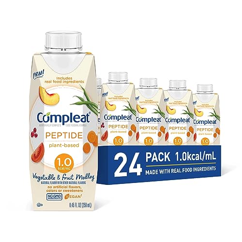 Compleat Peptide 1.0, Real Food and Peptide-Based Tube-Feeding Formula, Vegan, Vegetable & Fruit Medley (Pack of 24) -