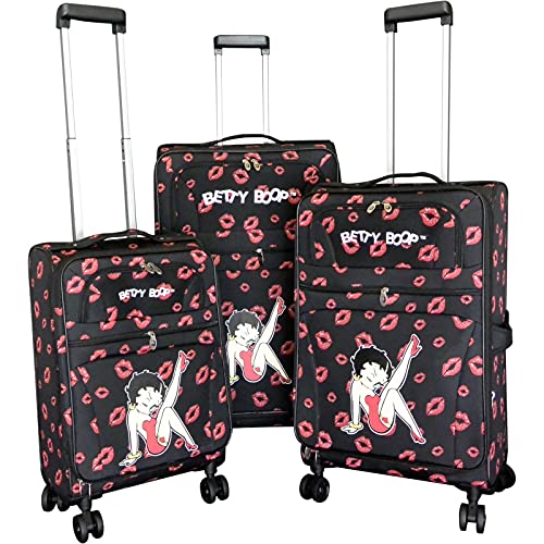 Betty Boop 3 pcs luggage set black kick 4 pairs wheels Expandable Spinner 28" -