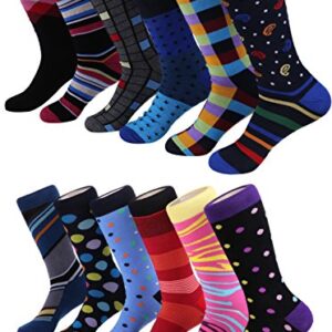 Marino Men's Dress Socks - Colorful Funky Socks for Men - Cotton Fashion Patterned Socks - 12 Pack - Cool Collection - 9-11 -