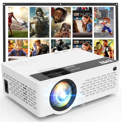 TMY Mini Projector, Upgraded Bluetooth Projector with Screen, 1080P Full HD Portable Projector, Movie Projector Compatible with TV Stick Smartphone/HDMI/USB, indoor & outdoor use -
