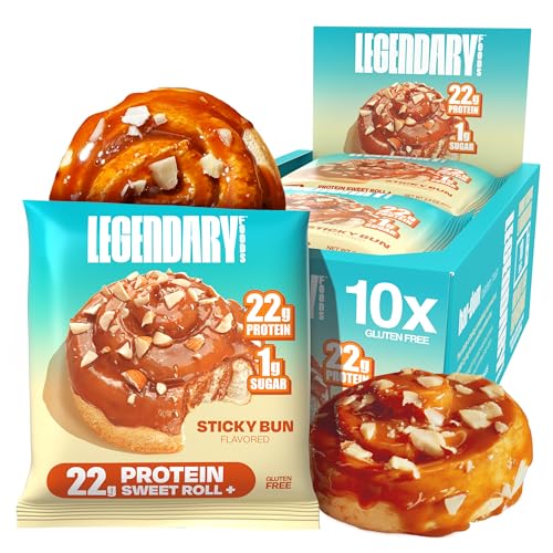 Legendary Foods 22g Protein Sweet Roll - Sticky Bun Caramel Flavor – Premium High Protein Snack Cakes, Low Carb Meal Replacement, Gluten Free & Keto Friendly Rolls, No Added Sugar, Diabetic Friendly – 10-Pack -