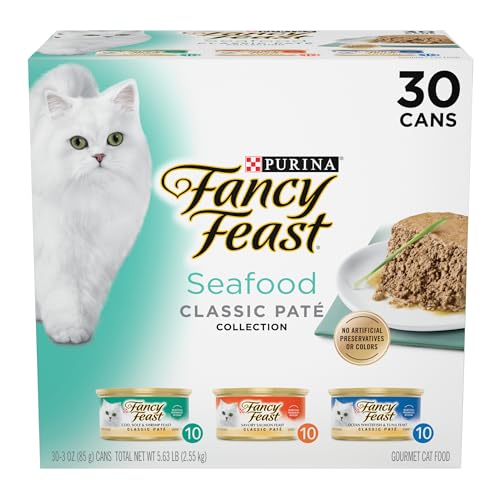 Purina Fancy Feast Seafood Classic Pate Collection Grain Free Wet Cat Food Variety Pack - (Pack of 30) 3 oz. Cans -