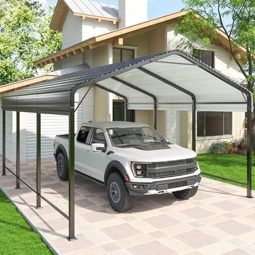 AIRWIRE 10x15 Metal Carport Carports with Enhanced Base Heavy Duty Garage Outdoor Galvanized Car Shelter for Car, Boats and Truck -