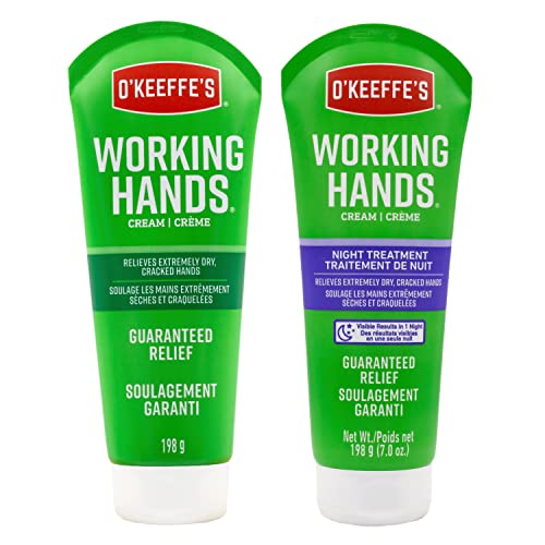O'Keeffe's Working Hands Hand Cream Plus Night Treatment Cream Bundle - 7 oz Tubes (2 Total) - Repairing Skincare for Cracked, Dry Hands -