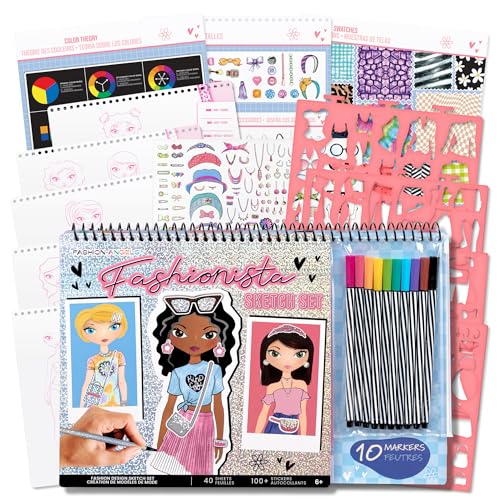 Fashion Angels Fashionista Sketch Set, Includes Sketch Pad with Stencils & Stickers, Fashion Design Sketch Book for Girls, Ideal Drawing Kit for Kids – AmaSync Store