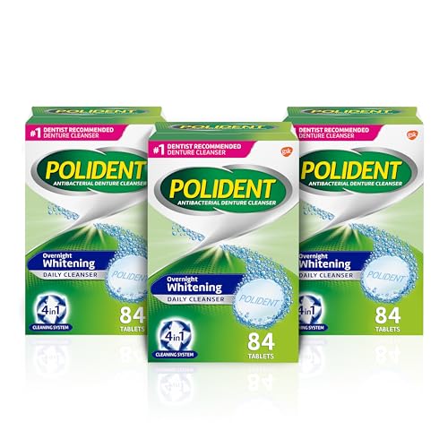 Polident Overnight Whitening Denture Cleanser Tablets - 84 Count (Pack of 3) -