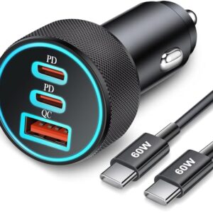67W 3-Port Super Fast Type C Car Charger USB C for Samsung Galaxy S25 S24 S23 S22 S21 Ultra, iPhone 16/15 Pro Max, Pixel, Android, PD/QC Car Phone Adapter Accessories for Men Women + 3FT USB-C Cable -