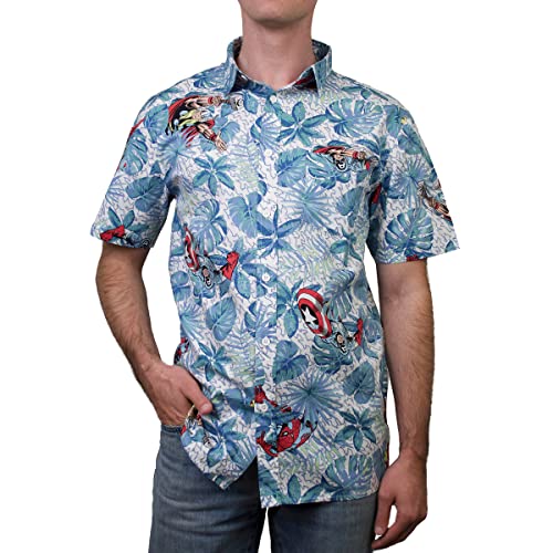 Marvel Men's Button Down Shirt, White Retro Paradise, Medium -