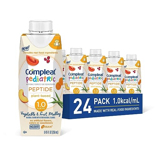 Compleat Pediatric Peptide 250mL, Plant Based Nutritionally Complete Tube Feeding Formula, Vegetable and Fruit Medley Flavor, 24 Pack -