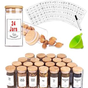 Churboro 24 Glass Spice Jars with Bamboo Airtight Lids, 400 Spice Labels, Funnel and Chalk Marker Set Spice Containers, 4 OZ Glass Storage Jars. -