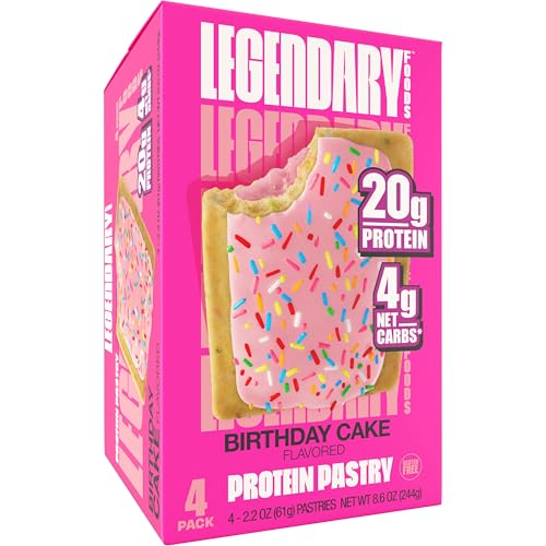 Legendary Foods 20 gr Protein Bar Alternative Tasty Pastry | Low Carb gluten free | Keto Friendly | No Sugar Added | High Protein Snacks | On-The-Go Breakfast | Keto Food - Birthday Cake (4-Pack) -