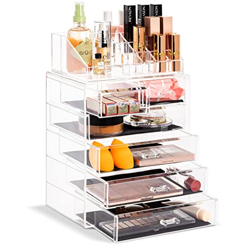 Sorbus Clear Cosmetic Makeup Organizer - Make Up & Jewelry Storage, Case & Display - Spacious Design - Great Holder for Dresser, Bathroom, Vanity & Countertop (4 Large, 2 Small Drawers) -