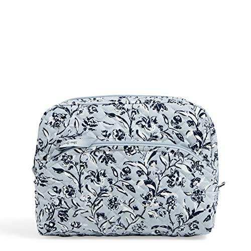 Vera Bradley Women's Cotton Large Cosmetic Makeup Organizer Bag, Perennials Gray - Recycled Cotton, One Size -