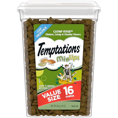 Temptations MixUps Catnip Fever Flavor Crunchy and Soft Cat Treats, 16 oz. Tub -