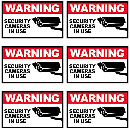 UUSticker CCTV Video Surveillance Sticker Alarm Sign Decal - WARNING SECURITY CAMERAS IN USE, Indoor & Outdoor Use, Waterproof - 6 PACK -
