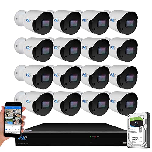 GW 4K Outdoor/Indoor Face Recognition/Human/Vehicle Detection AI Security Camera System, 16 Channel 12MP PoE NVR, 16 x 4K UltraHD Smart AI IP Microphone Bullet Camera, 24-7 Video & Audio Recording -