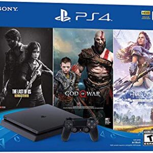 Flagship Sony Play Station 4 1TB HDD Only on Playstation PS4 Console Slim Bundle - Included 3X Games (The Last of Us, God of War, Horizon Zero Dawn) 1TB Hard Drive Incredible Games -Jet Black -