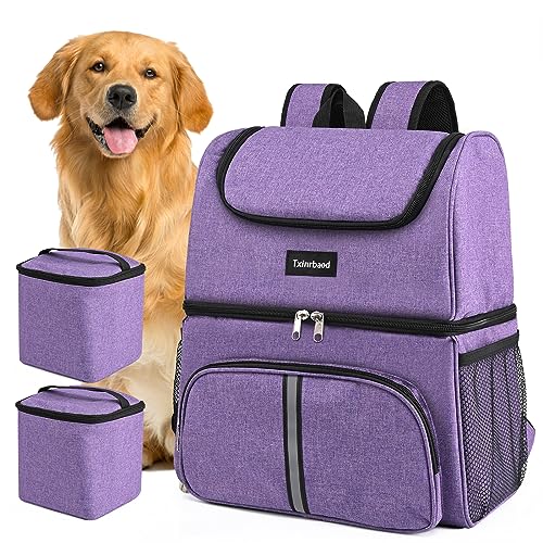 Txinrbaod Dog Travel Bag Airline Approved Pet Supplies Backpack with 2 Food Container Dog Bags for Traveling Camping Hiking Purple -