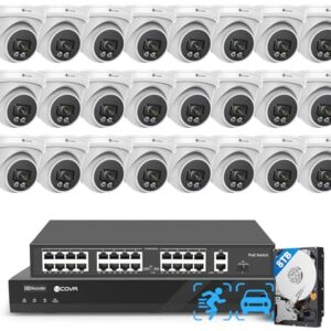4COVR 4K 32 Channel Security Camera System PoE & AI Person Vehicle Detection, 24Pcs 8MP 110ｰ Wide View Angle Dome IP Camera IP67, 4K UHD NVR 8TB HDD, Business Surveillance Outdoor, LY97SA8M3224 -