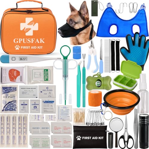 GPUSFAK Dog First Aid Kit - Pet First Aid Kit for Dogs Pet Emergency Kit with Grooming Hammock Harness Nail Clipper First Aid Supplies for Home Camping -
