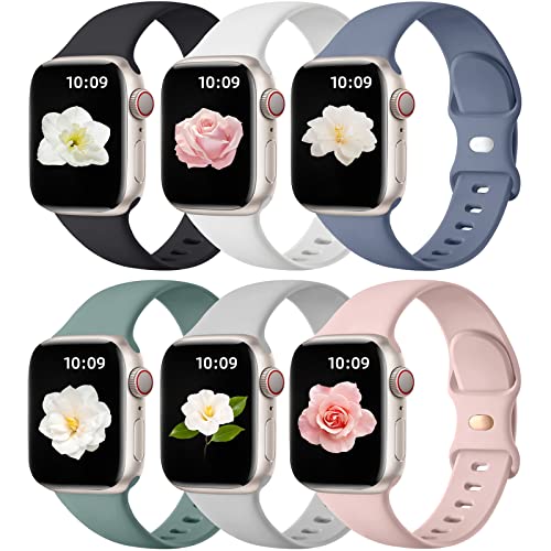 Maledan Compatible with Apple Watch Band 38mm 40mm 41mm 42mm 44mm 45mm 46mm 49mm Women Men, 6 Pack Silicone Sport Strap Compatible for Apple Watch Bands iWatch Series 10 9 8 7 6 5 4 3 2 1 SE Ultra -