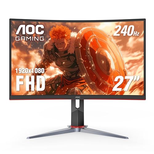 AOC C27G2Z 27" Curved Frameless Ultra-Fast Gaming Monitor, FHD 1080p, 0.5ms 240Hz, FreeSync, 2x HDMI 2.0, 1x Display Port, Height Adjustable, Xbox PS5 Switch Ready, 3-Year Zero-Bright-Dot - Demo Store