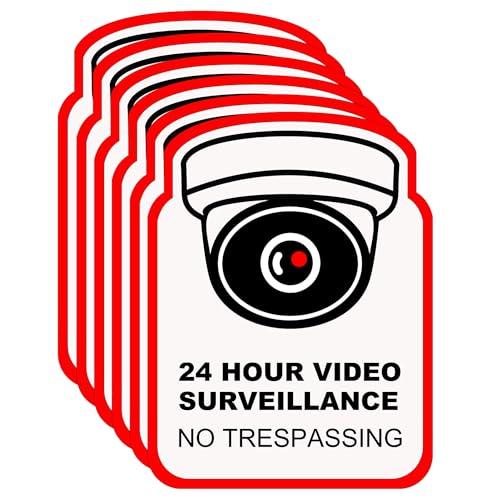 6 Pack Video Surveillance Sign (5.3 x 6.7 inch) Double-Sided Vinyl Decals for No Trespassing-Warning Sticker-Security Sign-Surveillance Camera-Recording Sign -