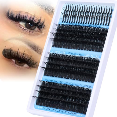 CORUSCATE Lash Clusters with Spikes 100D120D150D Eyelash Clusters Volume Cluster Eyelash Extensions Thick Mega Style Lash Extension DIY Individual Lashes Strip Mink Spiky Cluster Lashes -