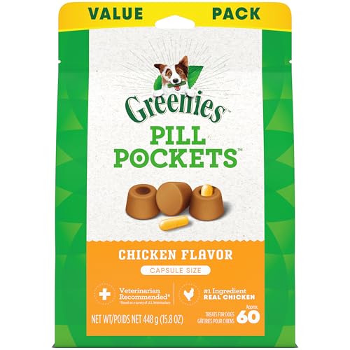 Greenies Pill Pockets for Dogs Large Size, Soft Dog Treats, Chicken Flavor, 15.8 oz. Pouch (60 Treats) -