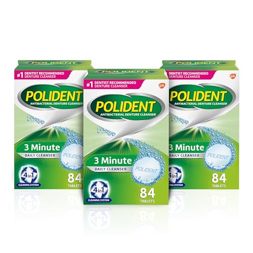 Polident 3 Minute Denture Cleanser Tablets - Cleans Removable Oral Appliances, Clear Retainers, and Mouth Guards - 84 Count (Pack of 3) -