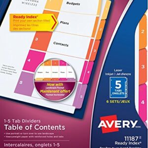 Avery Ready Index Table of Content Dividers for Laser and Inkjet Printers, 5 Tabs, Multi-Colour, 6 Sets, (11187) – AmaSync Store
