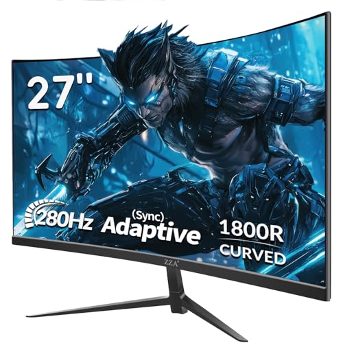 ZZA 27 Inch Monitor Frameless Ultra-Fast, Curved Gaming Monitor 1500R,1080p, 1ms 280Hz|240Hz, FreeSync,2X HDMI 1.4, 2X DP 1.2,Computer Monitor 90% DCI-P3,100% sRGB,VESA Metal Stand - Demo Store
