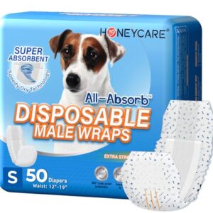 HONEY CARE All-Absorb A26 Male Dog Wrap, 50 Count, Small -