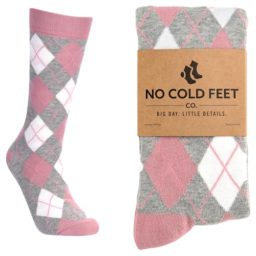 No Cold Feet Fun Colorful Novelty Socks for Men for Dress Casual Formal Groomsmen Wedding, Dusty Rose and Grey Argyle -