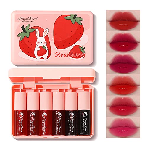 Eakroo 6 Colors Lip Tint Stain Mini Liquid Lipstick, Korean Lip Gloss Moisturizing Natural, Multi-Use Lip and Cheek Tint, Non-Stick Cup, Lightweight, High Pigment, Long-Lasting, Vivid Color -