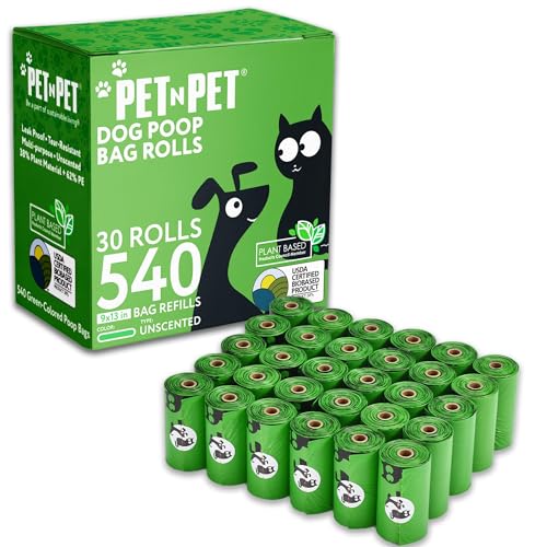 Pet N Pet 540 Counts Green Poop Bags for Dogs, 38% Plant Based & 62% PE Extra Thick Dog Poop Bags Rolls, 9" x 13", Unscented Dog Waste Bag, Pet Supplies for Dogs -