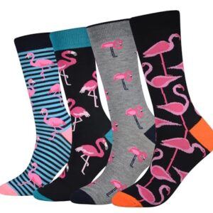 Cansok Men's 4 Packs Bird Flamingo Socks Flamingo Gift Fun Crazy Novelty Dress Crew Socks (Flamingo - 4 pairs) -