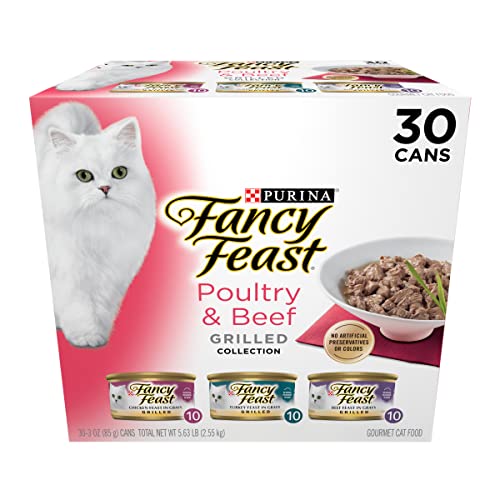 Purina Fancy Feast Grilled Wet Cat Food Poultry and Beef Collection Wet Cat Food Variety Pack - (Pack of 30) 3 oz. Cans -