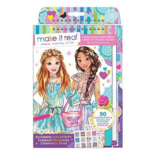 Make It Real Fashion Design Sketchbook Kit for Girls – Blooming Creativity Set with Stencils, Puffy Stickers, Design Guide – Unleash Fashion Talent, Develop Skills, for Kids Ages 6 – AmaSync Store